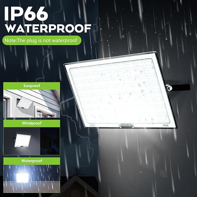 VAYALT 200W Led Flood Light Outdoor 2 Pack 20000LM Bright Floodlight Outside Work Light with Plug 6500-7000K Daylight Exterior Flood Light for Garage Yard Parking Lot Chicken Coop (IP66)
