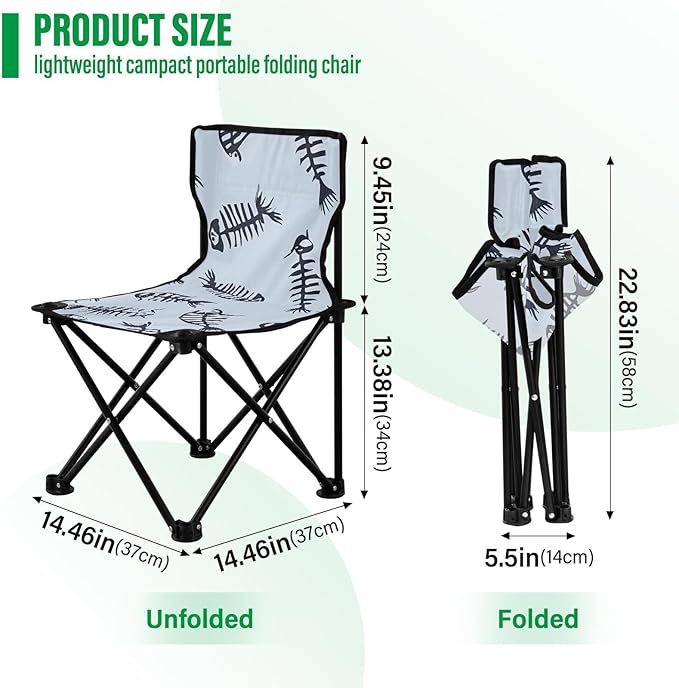 Fishbone Portable Camping Chairs Folding Chair - Durable Oxford Fabric Lightweight Iron Frame Easy Fold Design - Ideal for Outdoor Activities Camping Fishing and Travel