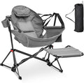 Ainfox Hammock Camping Chair with Footrest Foldable Portable Rocking Chairs for Adults Outside Swinging Camp with Cup Holder Pillow for Outdoor Patio Poolside (Dark Grey)