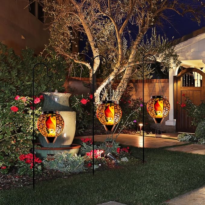 DREAMSOUL Cardinal Hot Air Balloon Solar Lantern Metal Solar Lantern with Flickering Flame Solar Lanterns Outdoor Waterproof for Lawn Patio Decor