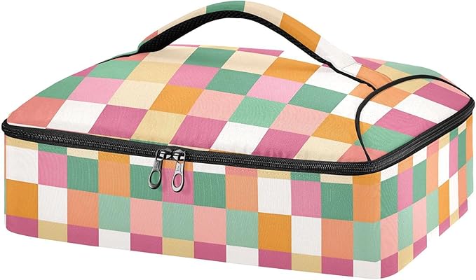 Casserole Carrier Cute Checkered PatternsInsulated Casserole Carrier for Hot or Cold Food Thermal Lunch Tote for Potluck Parties Picnic Beach Fits 9 x 13 Inches Baking Dish