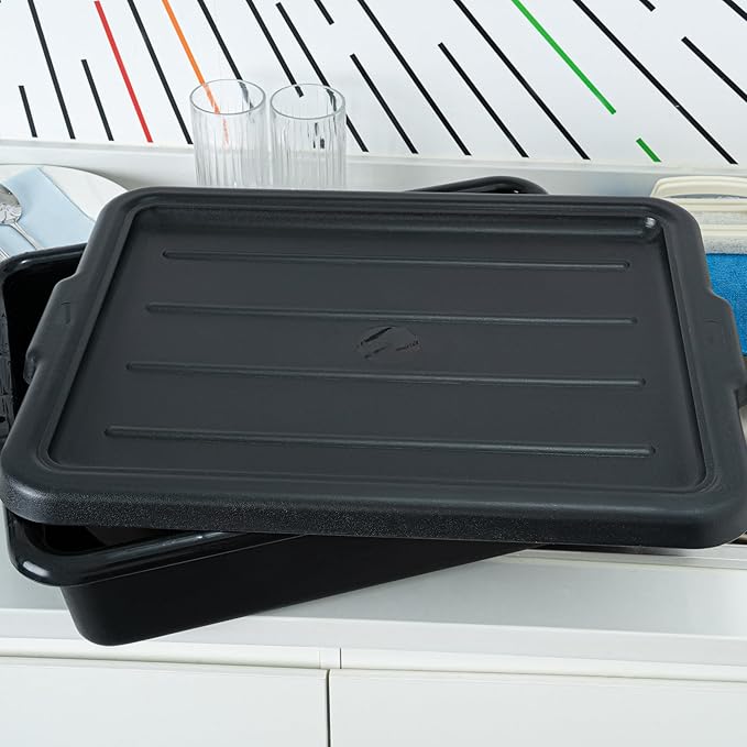 Restaurantware-LID ONLY: RW Clean 23.2 Inch x 16.9 Inch Bus Tub Lid 1 Snap-On Lid For Bus Box - With Handles Black Plastic Restaurant Tub Lid Bus Tub Sold Separately