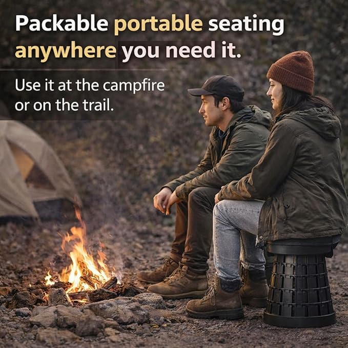 Panus [Cushioned Storage case] Telescoping Folding Camping Stool with Carrying Case Portable Adjustable Height Outdoor Chair 1-Second Setup Compact Lightweight for Camping Fishing Hiking (Black)