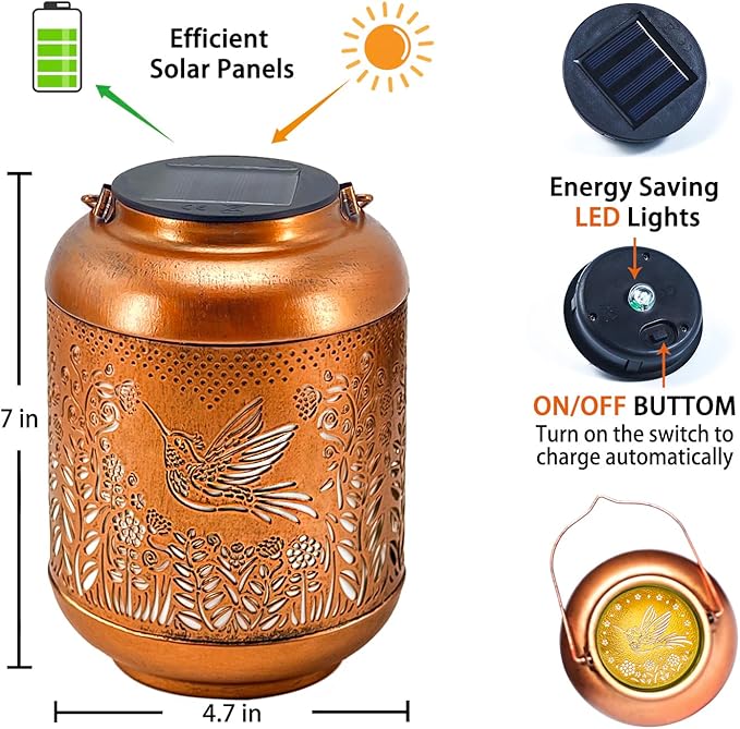 Hummingbird Solar Lanterns Outdoor Waterproof Hanging Solar Lights Hummingbird Gifts for Women Men Mom Metal Bird Decorative LED Lanterns for Yard Patio Lawn Pathway Landscape Garden Decor