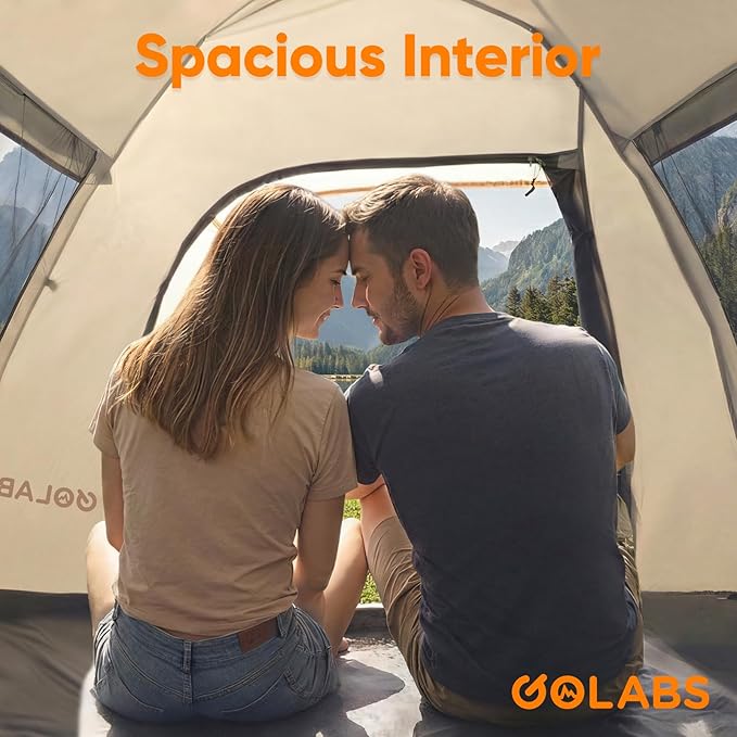 Golabs CT3 2 Person Instant Camping Tent 1-Minute Setup by Pre-Attached Pole 4 Side Mesh &amp Door Ventilation Lightweight 4.8lbs Portable Design with Carry Bag Inner Storage Pockets &amp Hooks