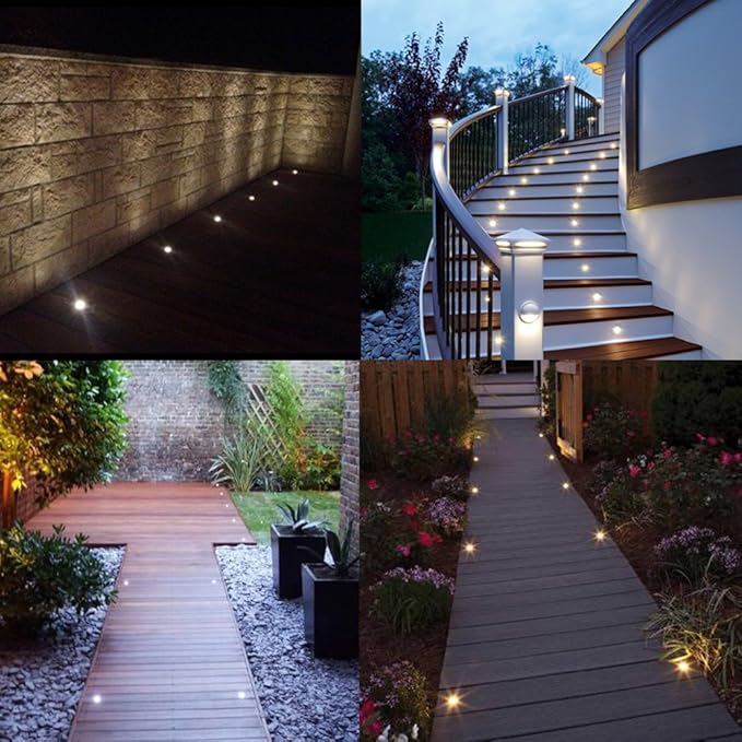 Low Voltage LED Recessed Deck Lighting KitStainless Steel Waterproof Recessed Wood Decking Stairs Garden Yard Patio Decor Lamp Outdoor Warm White LED Lighting Pack of 10
