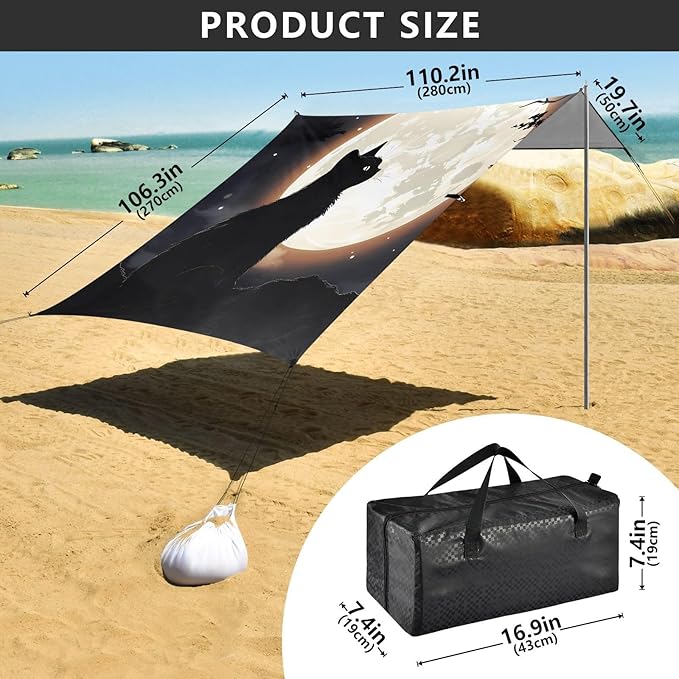Black Cat MoonCamping Sun Shelters 9.2 x 10.5 FT Beach Canopy Tent Sun Shade with Carrying Bag for Camping Trips Fishing Backyard Fun or Picnics 21340555