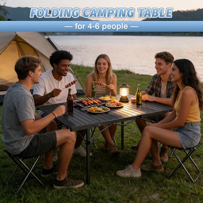 29.9 Tall Folding Camping Table for 2-6 Person 54.7 Large Aluminum Foldable Table Outdoor with Carry Bag
