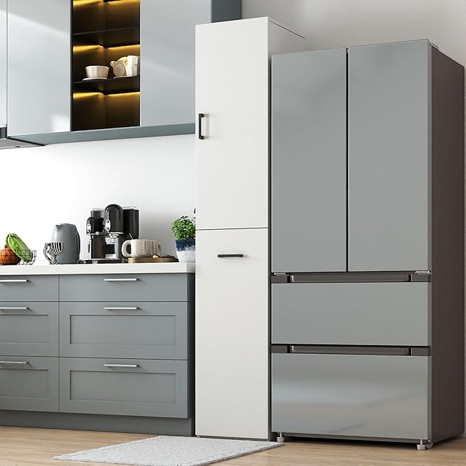 Tall Freestanding Kitchen Pantry Storage Cabinet Single Door with 3-Tier Pull-Out Shelving Adjustable Shelves Versatile Cabinet for Kitchen Dining Living Room Office Salon Store
