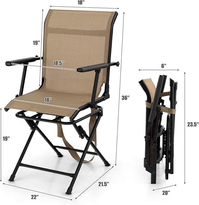 Tangkula 360-Degree Hunting Swivel Chair Ground Blind Chairs w/Armrest &amp Mesh Back Foldable Hunting Chairs w/Non-Slip Foot Pads &amp Steel Frame Portable Hunting Seats for Camping Hunting Fi