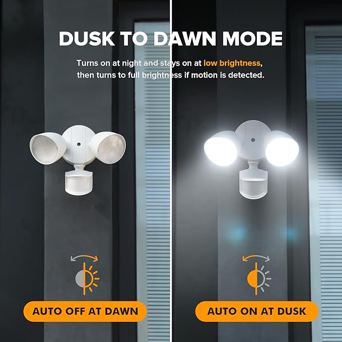 UME 2 Pack 32W 3500 Lumen LED Security Lights Motion Sensor Light Outdoor 5000K Daylight IP65 Waterproof Dusk to Dawn Motion Detector Flood Light for Garage Yard Porch-White