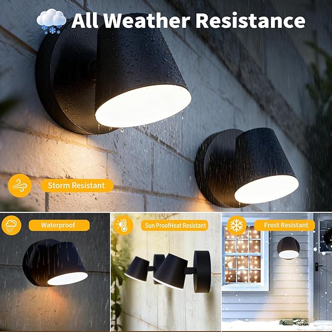 Aliminium Outdoor Wall Light350° Rotation Modern IP65 Waterproof &amp Rust-Proof Wall Lamp for Patio Garage Black (Classic)