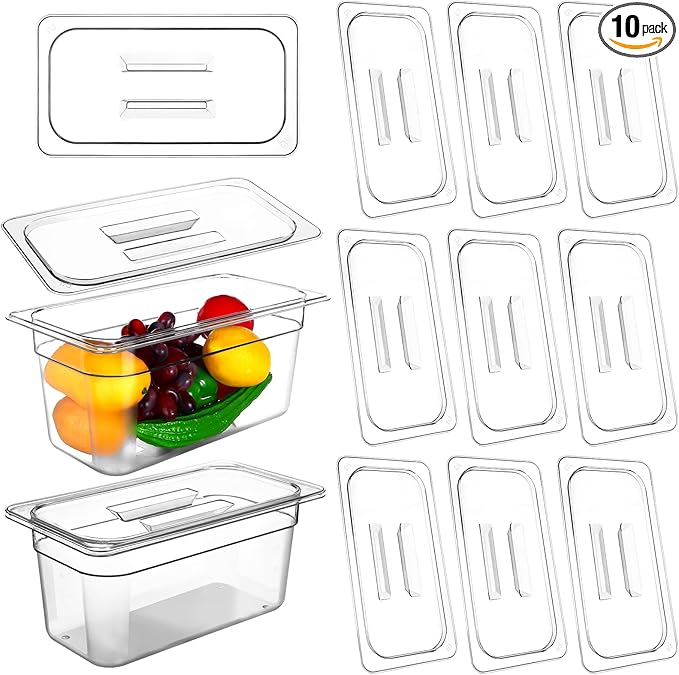 10 Pcs 1/3 Size Clear Food Pan Lids Polycarbonate Universal Handled Hotel Pan Cover Table Catering Plastic Food Pan Lid with Handle Restaurant Commercial Pan Covers for Food Fruits Vegetables