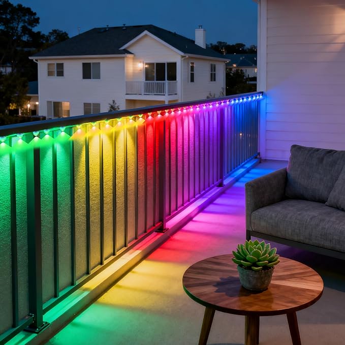 GOESWELL Smart Permanent Outdoor Lights for Patio: IP68 Waterproof Smart Balcony Lights with App &amp Remote Control - 16ft Garden Fence Light with 25 LED Bulbs for Railing Stair Decor