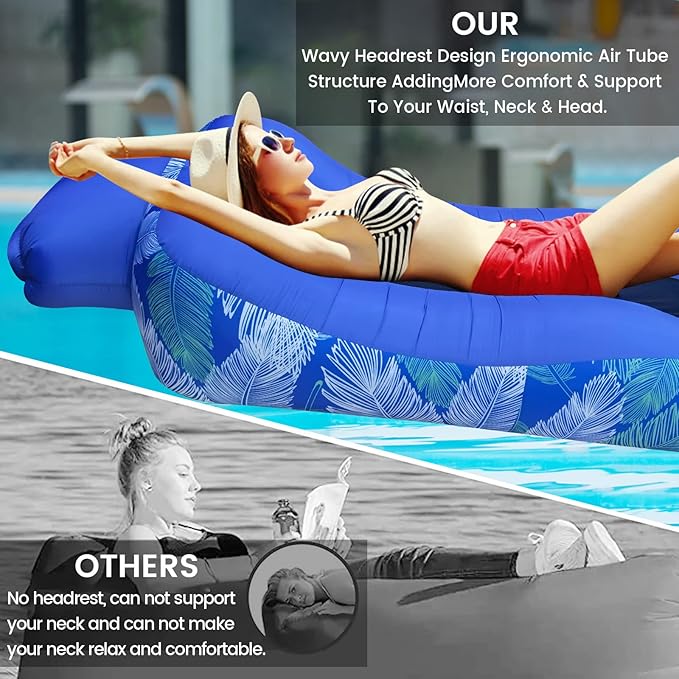ele ELEOPTION Outdoor Inflatable Camping Couch Waterproof Portable Blow Up Air Sofa Chair Lounger for Backyard Beach Traveling Camping with Compression Sacks (Blue Feather)