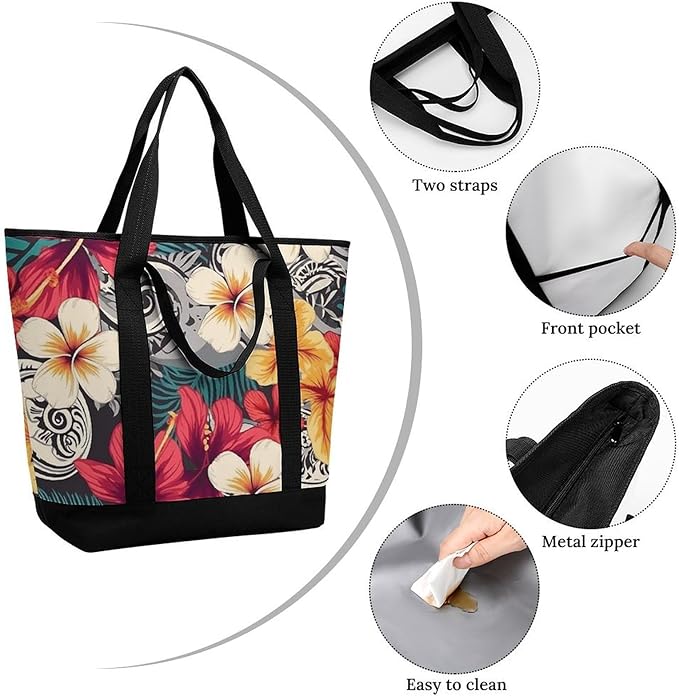 Insulated Shopping BagLarge Reusable Cooler Bags Colorful Hawaiian Pattern Printed Foldable Shopping BagTravel Waterproof Shoulder Bag