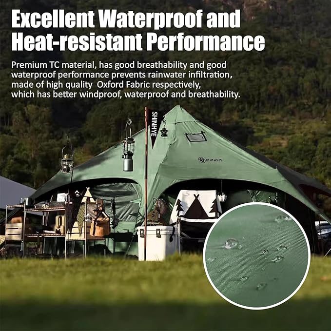 ShinHye 16.4ft Bell Tent for Glamping &amp Camping – Waterproof Canvas with Stove Jack Removable Floor &amp 8 Mesh Windows (Fits 6-8 People)