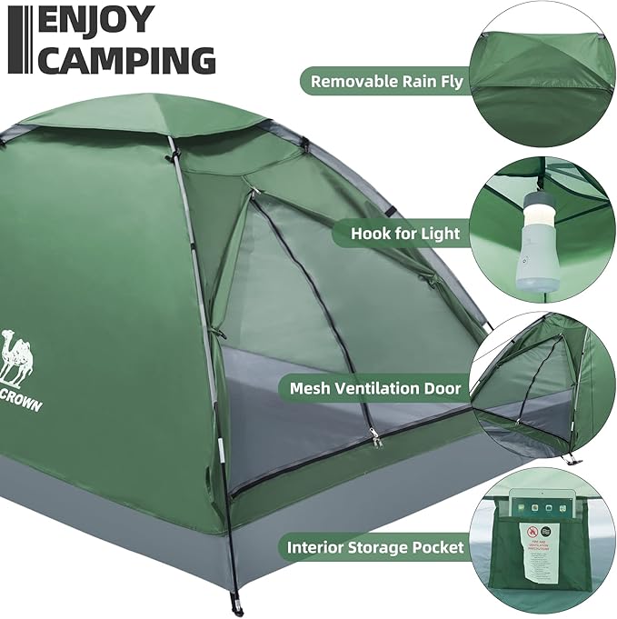 CAMEL CROWN 2/3/4 Person Camping Tent with Removable Rain Fly Easy Setup Outdoor Tents Water Resistant Lightweight Portable for Family Backpacking Camping Hiking Traveling