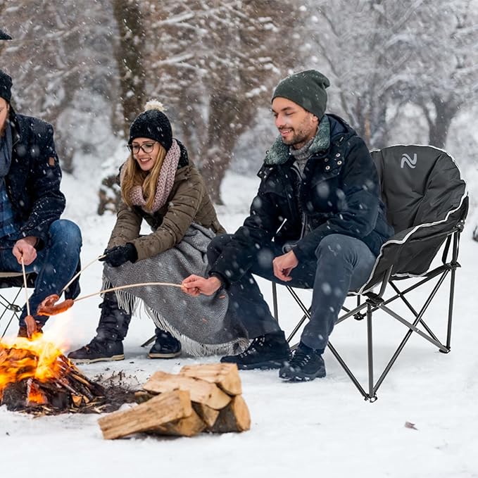 NAIZEA Heated Camping Chair Oversized Heated Folding Outdoor Chair for Adults with 3 Heat Levels Portable Foldable Patio Lounge Chair for Sports Outdoors Camp Battery NOT Included
