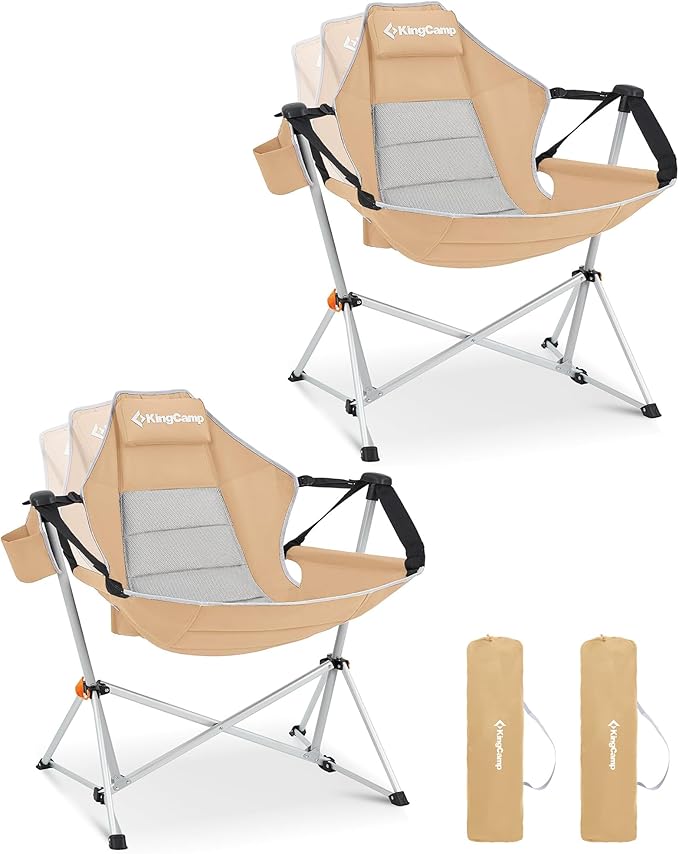 KingCamp Hammock Camping Chair Swinging Portable Folding Camp Chairs for Adults Max 400lbs Heavy Duty Foldable Oversized Rocker with Aluminum Alloy Frame Cup Holder for Outdoor Beach Patio Sport
