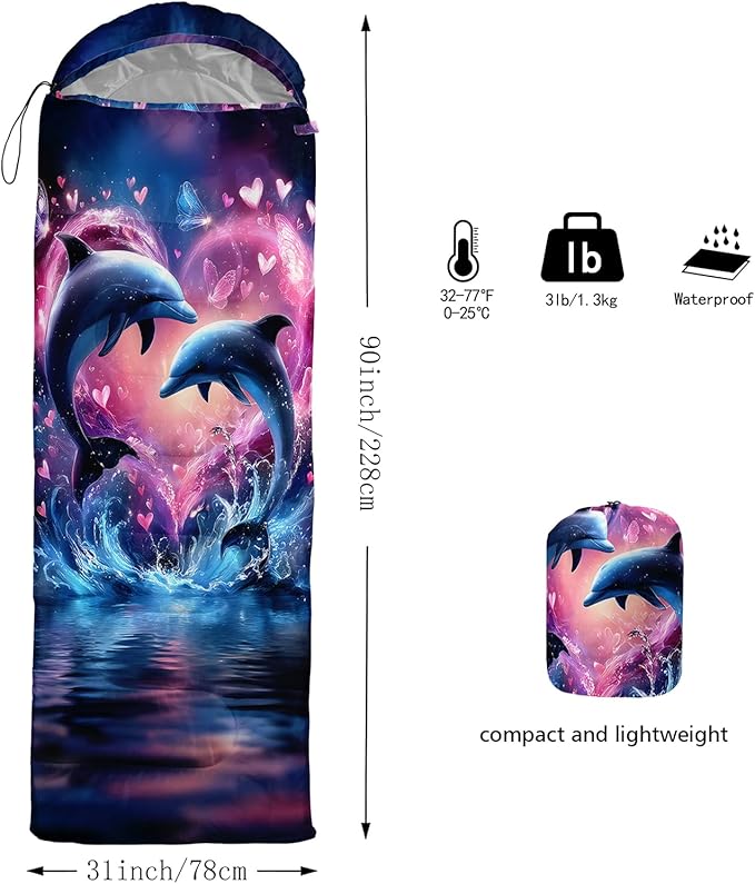 AILONEN Pink Flamingo Sleeping Bag for Kids GirlsWarm and Cool WeatherLightweightWaterproof BackpackingTropical Flamingo Theme Palm Leaves Sleeping Bag for Camping
