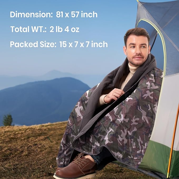 4-in-1 Large Outdoor Blanket - Waterproof &amp Windproof Thickened Warm Fleece Camping Blanket for Stadium Hiking Sporting Events - 81x57 Packable (Camouflage)