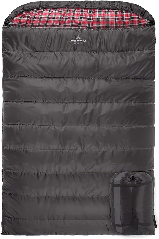 Teton Mammoth Queen Size Double Sleeping Bag- A Warm Bag The Whole Family can Enjoy – Great for Camping Hunting and Base Camp. Compression Sack Included