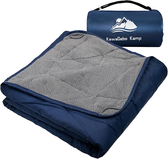Large Outdoor Waterproof Blanket Extra Thick Fleece Stadium Blanket for Camping Car Pet Picnics - Windproof Wearable Machine Washable 80 x 58 (Dark Blue)