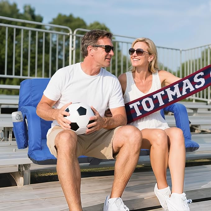 Sportneer Stadium Seats with Back Support: 2.5'' Thick Comfy Cushion 6 Adjustable Angle Bleacher Seat with Armrest - 2 Large Pockets 2 Cup Holders Stadium Chair for Sport Events Concerts Parks
