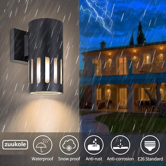 Outdoor Wall Sconce Exterior Lighting Fixture - ETL Listed Die-cast Aluminum Waterproof Wall Mount Cylinder Design - 1-Direction Up or Down Light Fixture for Porch Backyard or Patio