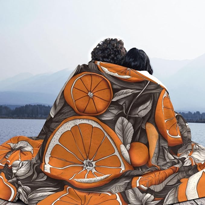 Cartoon Orange 80x60 Printed Soft Fleece Blanket for Sofa Bed and Camping - Cozy Blanket for Travel Picnics Nighttime Use