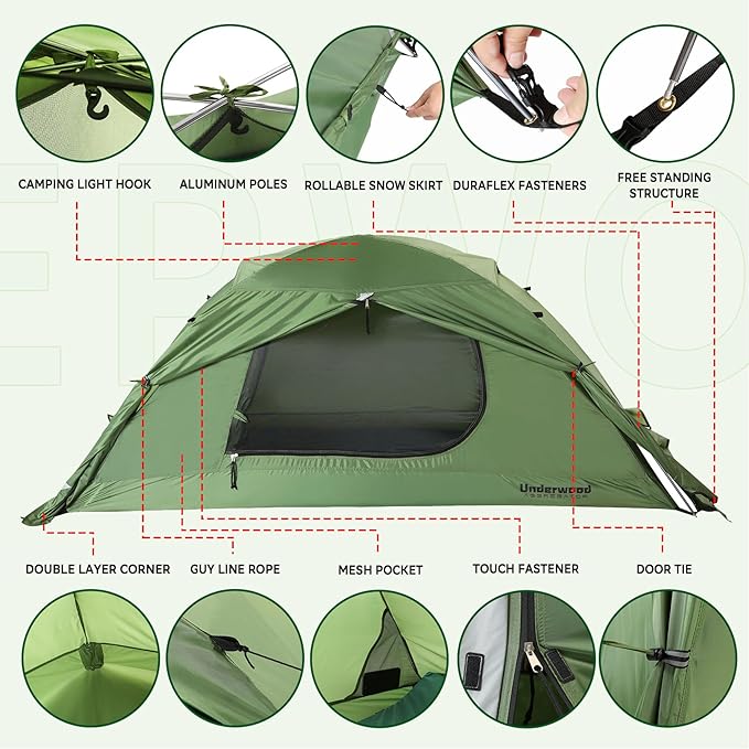 1/2 Person Backpacking Tent for 4-Season - Winter Waterproof Tent for One Person Lightweight Camping Gear for Backpacking Easy Set Up Cold Weather Essentials by Underwood Aggregator