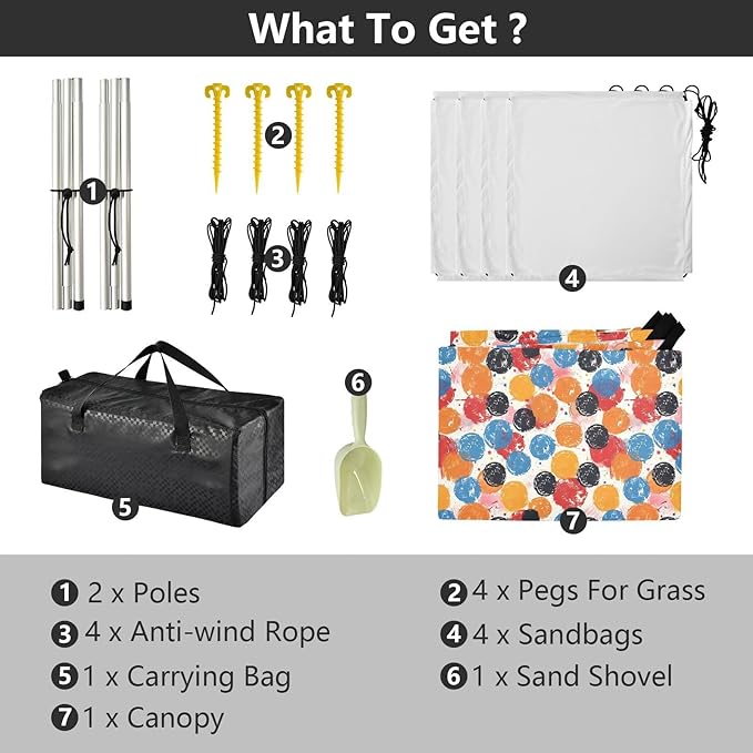 ALAZA Polka Dots Painting Beach Tent Sun Shelter UPF50+ Protection Beach Shade Canopy w/ 4 Sandbags for Outdoor Camping Fishing Backyard Fun Picnic 10x9 ft