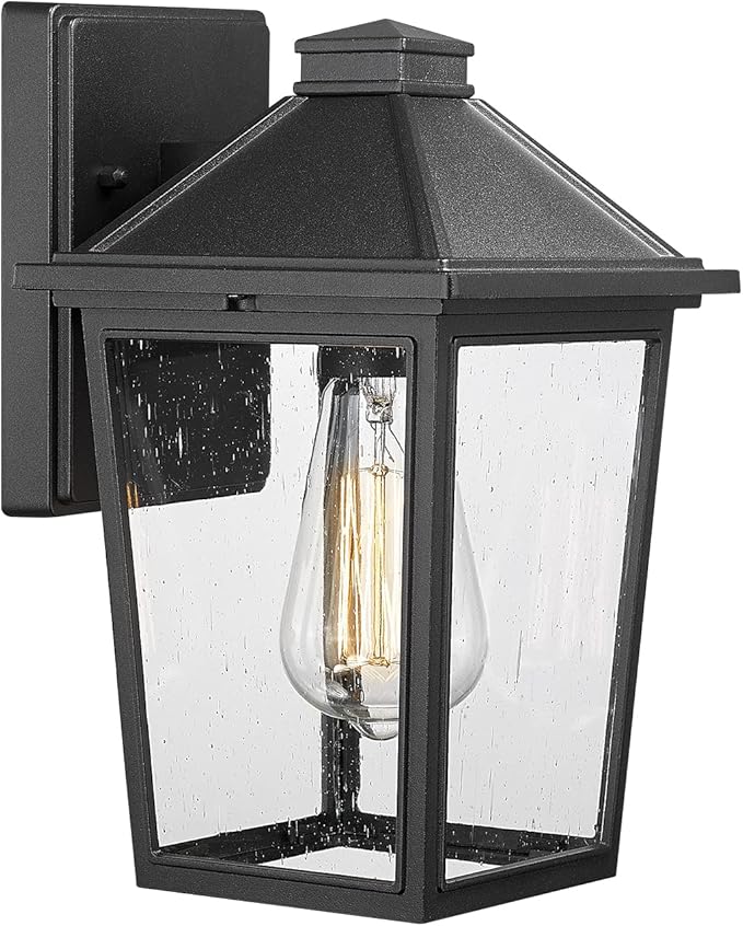 Outdoor Wall Sconce HWH Exterior Wall Lantern Porch Lights Outdoor Wall with Seeded Glass Shade Waterproof for Doorway Hallway Garage Matte Black Finish 5HX64B BK