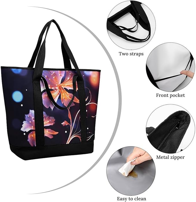 Insulated Shopping BagLarge Reusable Cooler Bags Cool Decorative FLowers Printed Foldable Shopping BagTravel Waterproof Shoulder Bag