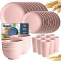 Teivio 32-Piece Kitchen Plastic Wheat Straw Dinnerware Set Service for 8 Dinner Plates Dessert Plate Cereal Bowls Cups Unbreakable Colorful Plastic Outdoor Camping Dishes Pink