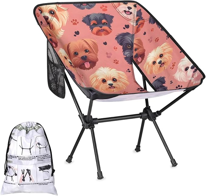 Honeybaby Folding Camping Chair Dogs Paw Prints Camping Chairs Lightweight Portable Chair Outdoor Foldable Chairs for Camping Travel Picnic Beach Hiking