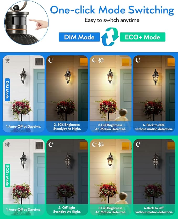 VIANIS Outdoor Motion Sensor Light Dusk to Dawn Outdoor Light Fixtures 2 Pack Outside Lights for House Anti-Rust Bronze Outdoor Wall Lights for House Garage Entryway Seed Glass Vintage Style