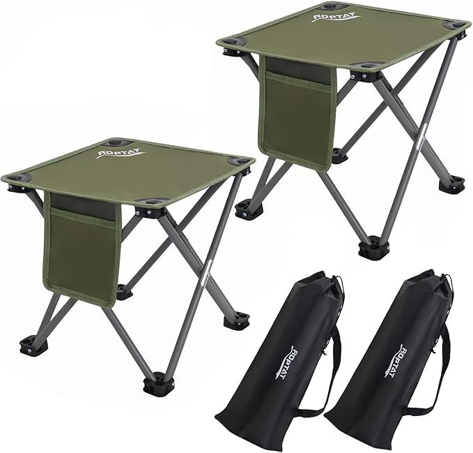 Roptat 2 Pack Camping StoolPortable Folding Compact Lightweight Stool Seat for Camping Fishing Hiking Gardening Outdoor Walking Backpacking Travelling and Beach with Carry Bag