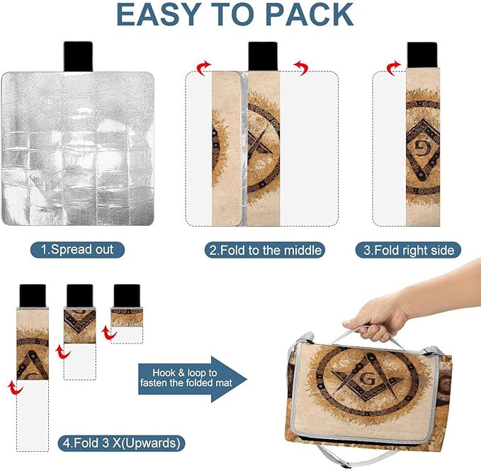 Freemasonry Masonic Lodge Symbol Waterproof Outdoor Picnic Blanket Sandproof Beach Mat for Camping Hiking Grass Travelling