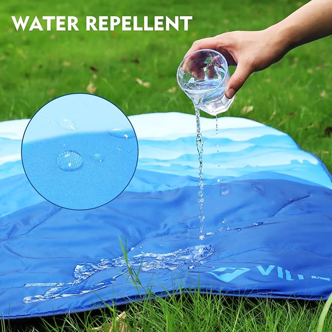 VILLEY Picnic Blanket 3-Layer Camping Blanket 52x75 Machine Washable Water Repellent and Sandproof Packable and Portable for Camping Travel Park Beach and Indoor Use
