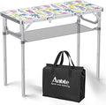 Anbte 3ft Folding Camping Table with Storage Net &amp Bag 3 Adjustable Height Max 27.5 Outdoor Folding Table Lightweight Portable Handle for Outdoor Indoor Camping Beach RV Picnic Blooming Floral