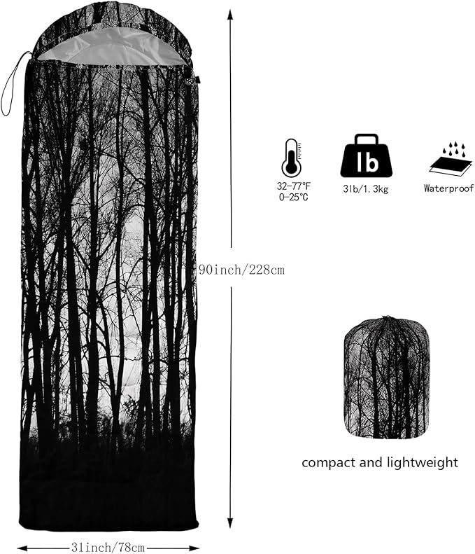 Sleeping Bags for Adults and Kids3D Printing Camping Sleeping Bag for Girls Boys Lightweight Waterproof Cold/Warm 3-SeasonOutdoor Travel with Compression Bags