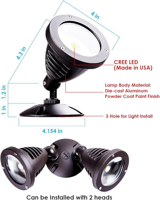 TOPELE 1100LM LED Flood Light Exterior Flood Lights Fixture with CREE LED Source for Landscape Commercial Home Garden Yard Waterproof Brown