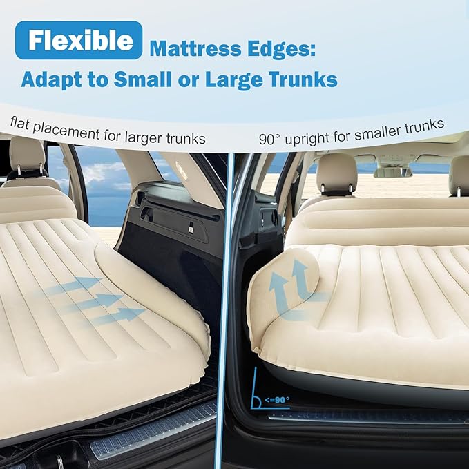 Car Bed with The Most Complete Sleeping AccessoriesLeakproof Durable Car Mattress with Pillow &amp Pump|for SUV Minivan Mpv Road Trip Inflatable BedSingle-Sided Flocking Off-White + Gray