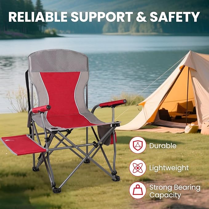 Ablazer Camping Chairs with Side Table Support 300 LBS Lawn Chairs for Adults Heavy Duty Folding Chairs for Outside Camping RV Trip (Red)