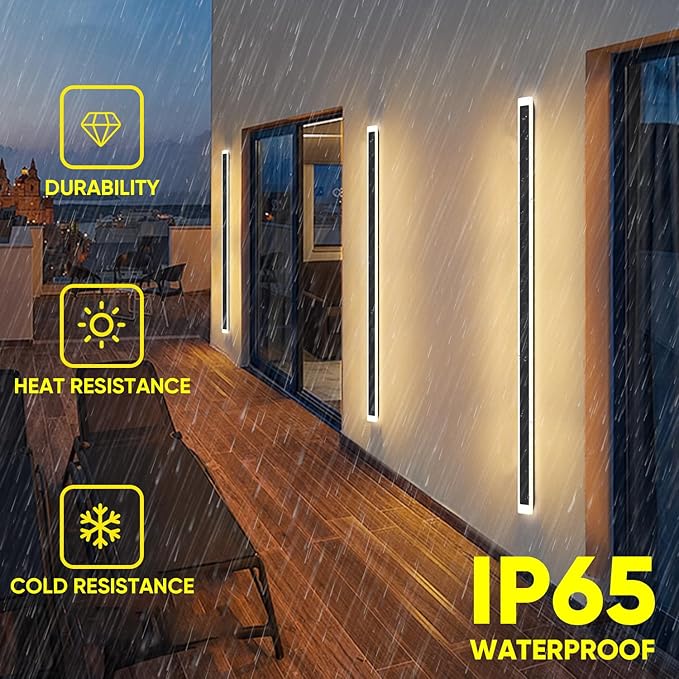 1-Pack 59inch Modern Outdoor Wall Lights LED Wall Light Outdoor Lights Fixture for Patio Wall Mount IP65 Waterproof Black Outside Lights for House Garage Porch (3000k)