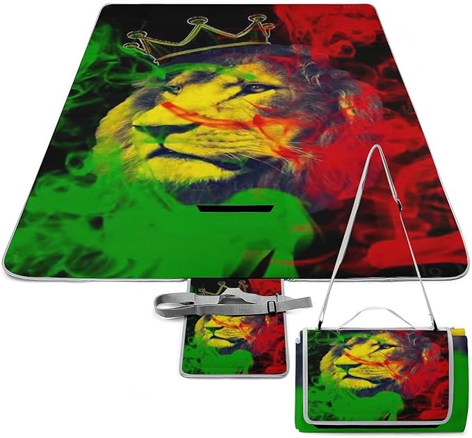 Jamaican Lion of Judah Rasta Lion King Waterproof Outdoor Picnic Blanket Sandproof Beach Mat for Camping Hiking Grass Travelling