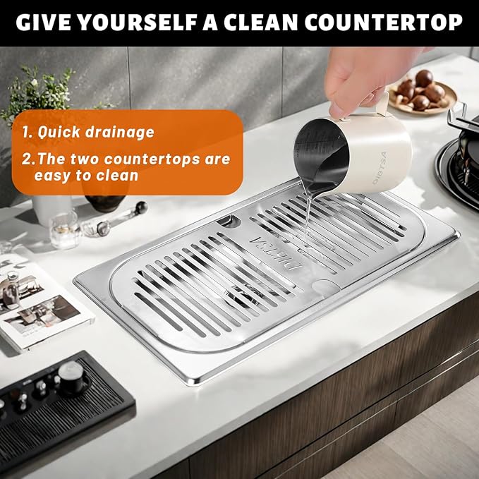 Stainless Steel Drip Tray Flush Mount Beer Drip Tray with Drain For Home Kitchen Hotel Cafe Restaurant Beverage Shops (12.7x6.9 inch silver)