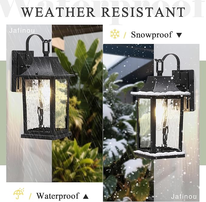 Outdoor Wall Light 13 Sconce with Water Pattern Glass Waterproof &amp Rustproof Exterior Lighting Weatherproof Front Porch Lightsfor House Garage Doorway Patio (1 Pack Black)